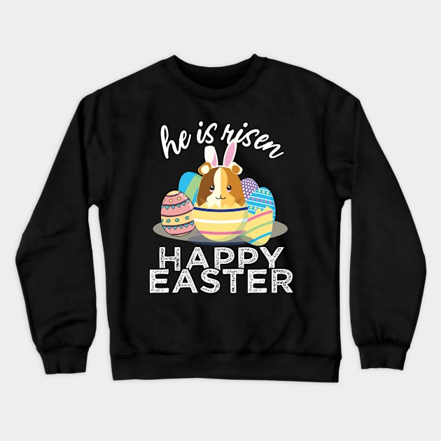 Cute Guinea Pig Hamster Bunny Ears Easter Egg Hunt Risen Crewneck Sweatshirt by alltheprints